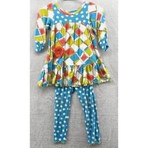 Mis Tee V-Us Shirt Pants Set Girl's Outfit Sz 4/5 Geometric Polka Dots